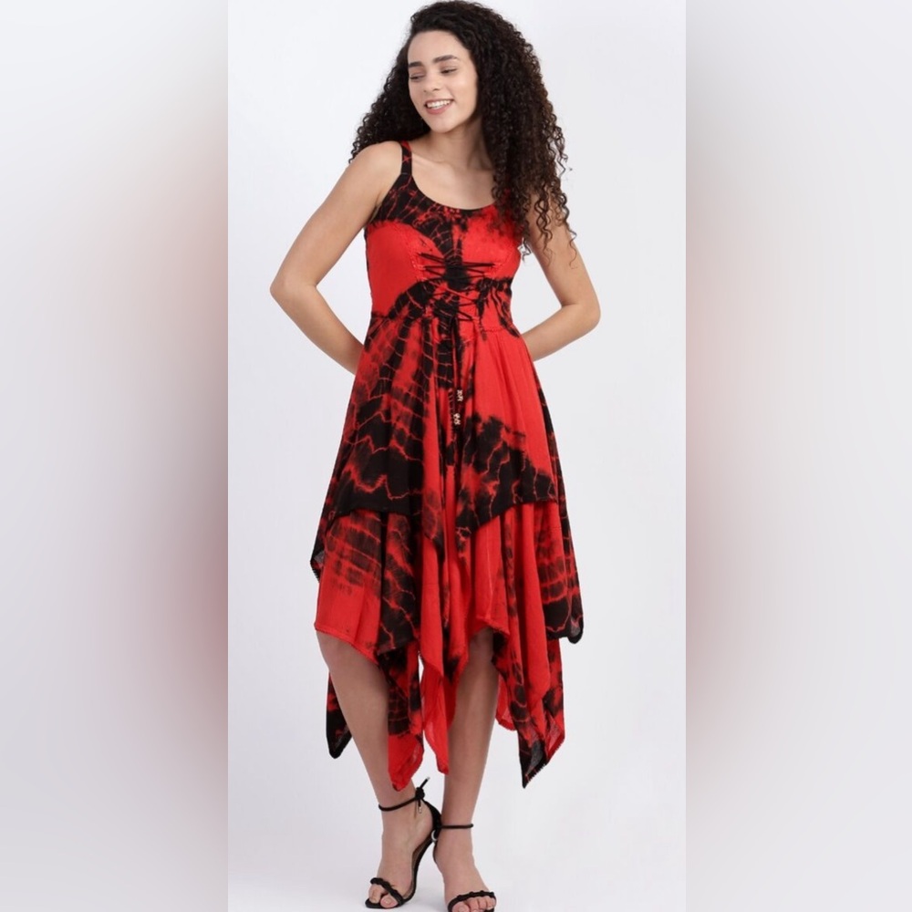 Sakkas Annabella Corset Red and Black Tie-Dye Women's Dress